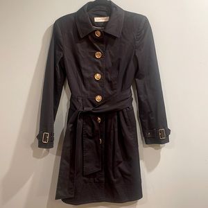 Zara Basic Navy Blue Trench Coat with Gold Buttons